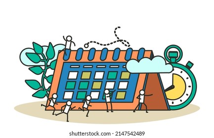 Time to business vector abstract management growth people with calendar and chronometer concept illustration. Schedule planning banner office deadline event. Efficiency work timer planner money
