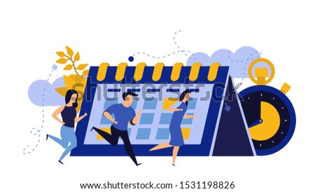 Time to business vector abstract management growth people with calendar and chronometer concept illustration. Schedule planning banner office deadline event. Efficiency work timer planner money