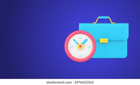 Time to business working briefcase portfolio efficiency planning realistic 3d icon vector illustration. Productivity management leadership executive entrepreneur deadline control urgent optimization