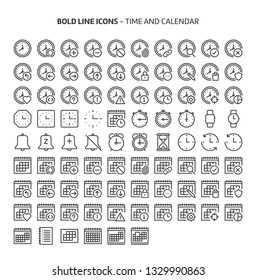 Time and Calendar, bold line icons. The illustrations are a vector, editable stroke, 48x48 pixel perfect files. Crafted with precision and eye for quality.