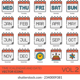 Time (Calendar and Date) Icons Including Standard Time, Stopwatch, Summer Equinox, Sunday, Thursday, time, Today, Tomorrow, Tuesday, Upcoming, Wednesday, Week, Winter Equinox, World Time Zones