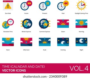 Time (Calendar and Date) Icons Including Date, Afternoon, Alarm, Clock, AM, April, August, Birthday, Appointment, Calendar, Cancel, Change, Clock, Confirm, Dawn, Day, Daylight, Saving, Time, December