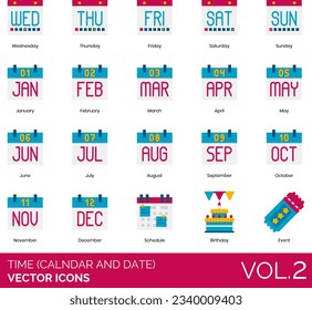 Time (Calendar and Date) Icons Including Date, Afternoon, Alarm, Clock, AM, April, August, Birthday, Appointment, Calendar, Cancel, Change, Clock, Confirm, Dawn, Day, Daylight, Saving, Time, December
