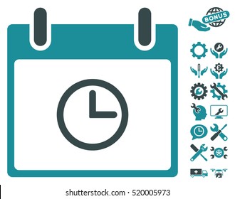 Time Calendar Day pictograph with bonus setup tools pictograph collection. Vector illustration style is flat iconic symbols, soft blue, white background.