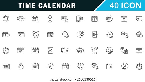 Time and calendar editable outline icon design. clock, stopwatch, timer, schedule, date and more.