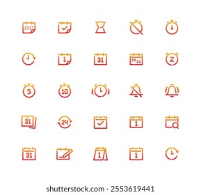 Time and Calendar. Gradient Icons