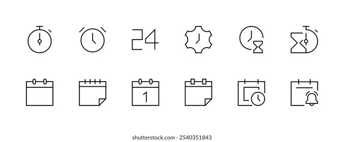 Time and calendar icon collection. Schedule, appointment, time, clock, date, deadline, time management, business hours and more. Editable stroke. Pixel Perfect. Grid base 32px.