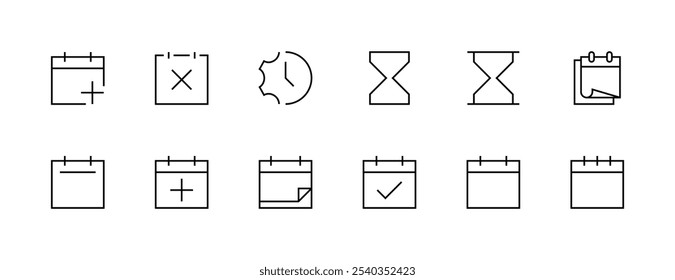 Time and calendar icon collection. Schedule, appointment, time, clock, date, hourglass, time management, business hours and more. Editable stroke. Pixel Perfect. Grid base 32px.