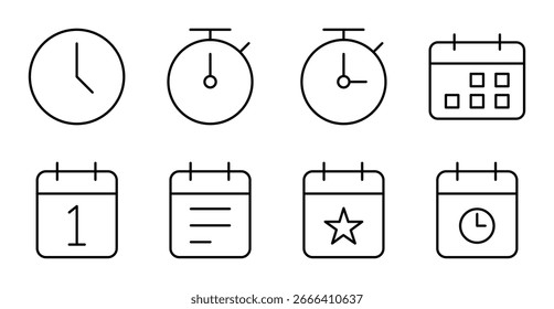 Hora y calendario icono establecido para la interfaz de usuario