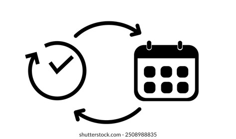 time and calendar icon vector. Event elements isolated on transparent background. Black and white flat vector illustration