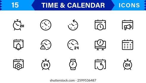 Time and Calendar Icons Collection. Versatile Icons for Tracking Dates, Time Management, and Calendar Planning