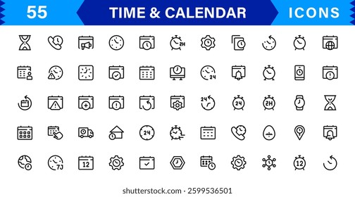 Time and Calendar Icons Collection. Versatile Icons for Tracking Dates, Time Management, and Calendar Planning