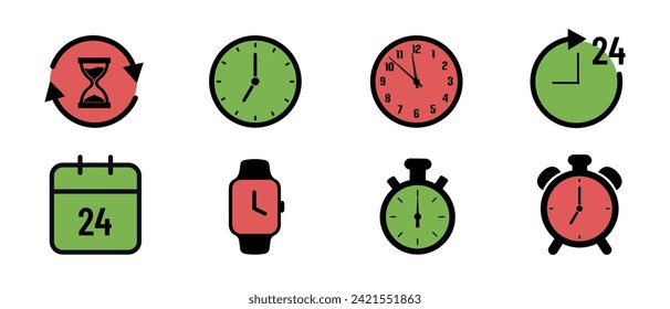 Time And Calendar Icons Set - Different Vector Illustrations Isolated On White Background