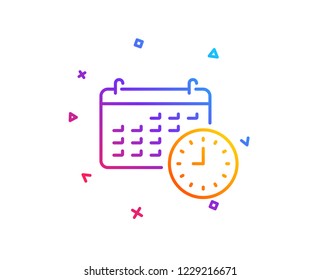 Time and calendar line icon. Clock or watch sign. Gradient line button. Calendar icon design. Colorful geometric shapes. Vector
