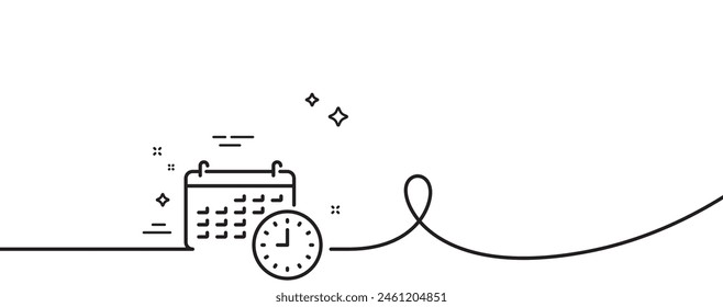 Time and calendar line icon. Continuous one line with curl. Clock or watch sign. Calendar single outline ribbon. Loop curve pattern. Vector