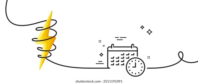 Time and calendar line icon. Continuous one line with curl. Clock or watch sign. Calendar single outline ribbon. Loop curve with energy. Vector