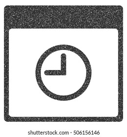 Time Calendar Page grainy textured icon for overlay watermark stamps. Flat symbol with dust texture. Dotted vector gray ink rubber seal stamp with grunge design on a white background.
