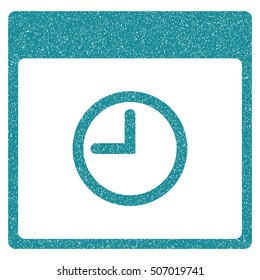 Time Calendar Page grainy textured icon for overlay watermark stamps. Flat symbol with unclean texture. Dotted vector soft blue ink rubber seal stamp with grunge design on a white background.