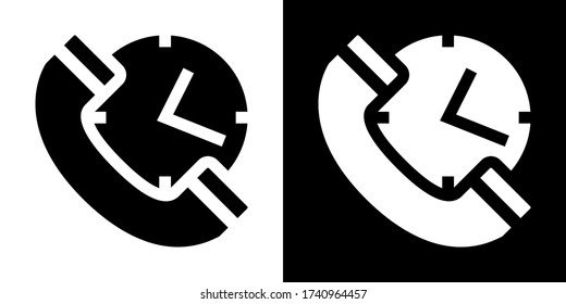 Centro de llamadas de tiempo. Icono de glifo en versión blanca y negra.