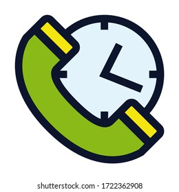 Time Call Center. Simple Vector Color Icon.
