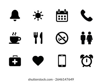 Time, call and date icon set in line style, Containing hourglass, pin, stopwatch, calendar, clock and more, vector illustration