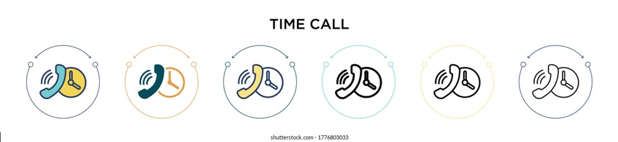 Time call icon in filled, thin line, outline and stroke style. Vector illustration of two colored and black time call vector icons designs can be used for mobile, ui, web