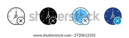 Time Cancel Multiple Style Icon Design Vector - clock with an X mark symbol representing cancellation, timeout, or schedule removal