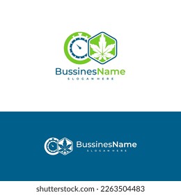 Plantilla vectorial del logotipo de Cannabis de tiempo. Conceptos de diseño del logotipo de cannabis creativo