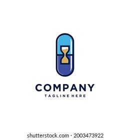 Time with capsule pill vector logo template. Suitable for business, pharmacy, healthy, design