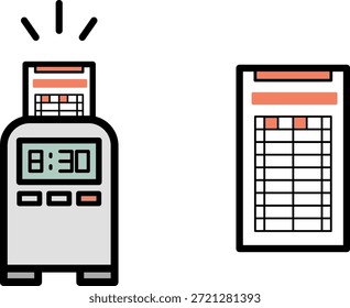Time card and paper attendance log illustration
Analog attendance management business materials