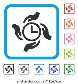 Time Care icon. Flat gray iconic symbol in a light blue rounded square. Black, gray, green, blue, red, orange color variants of Time Care vector. Designed for web and software user interface.