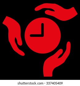 Time Care vector icon. Style is flat symbol, red color, rounded angles, black background.