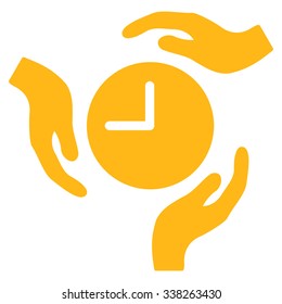 Time Care vector icon. Style is flat symbol, yellow color, rounded angles, white background.