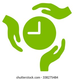 Time Care vector icon. Style is flat symbol, eco green color, rounded angles, white background.
