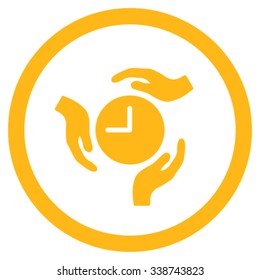 Time Care vector icon. Style is flat rounded symbol, yellow color, rounded angles, white background.