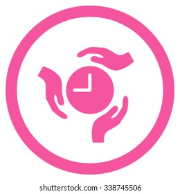 Time Care vector icon. Style is flat rounded symbol, pink color, rounded angles, white background.