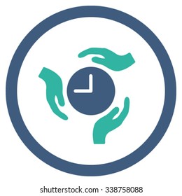 Time Care vector icon. Style is bicolor flat rounded symbol, cobalt and cyan colors, rounded angles, white background.