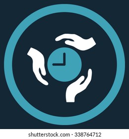 Time Care vector icon. Style is bicolor flat rounded symbol, blue and white colors, rounded angles, dark blue background.