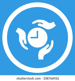 Time Care vector icon. Style is flat rounded symbol, white color, rounded angles, blue background.