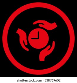 Time Care vector icon. Style is flat rounded symbol, red color, rounded angles, black background.