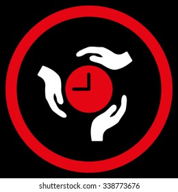 Time Care vector icon. Style is bicolor flat rounded symbol, red and white colors, rounded angles, black background.
