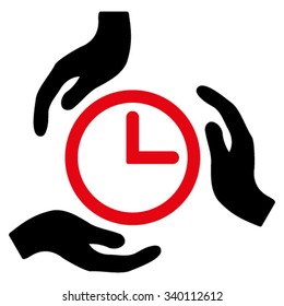 Time Care vector icon. Style is bicolor flat symbol, intensive red and black colors, rounded angles, white background.