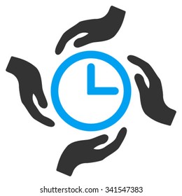 Time Care vector icon. Style is bicolor flat symbol, blue and gray colors, rounded angles, white background.