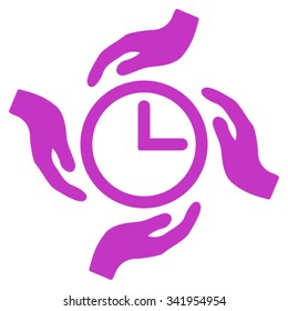 Time Care vector icon. Style is flat symbol, violet color, rounded angles, white background.