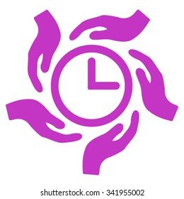 Time Care vector icon. Style is flat symbol, violet color, rounded angles, white background.