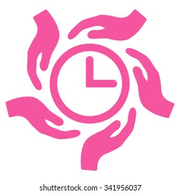 Time Care vector icon. Style is flat symbol, pink color, rounded angles, white background.