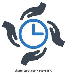 Time Care vector icon. Style is bicolor flat symbol, smooth blue colors, rounded angles, white background.
