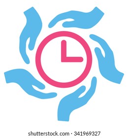 Time Care vector icon. Style is bicolor flat symbol, pink and blue colors, rounded angles, white background.