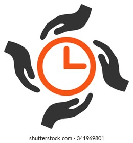 Time Care vector icon. Style is bicolor flat symbol, orange and gray colors, rounded angles, white background.