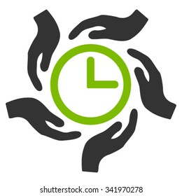 Time Care vector icon. Style is bicolor flat symbol, eco green and gray colors, rounded angles, white background.